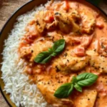 Hähnchen mit Reis und Tomatensoße