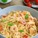 Spaghetti mit Garnelen in Frischkäsesauce