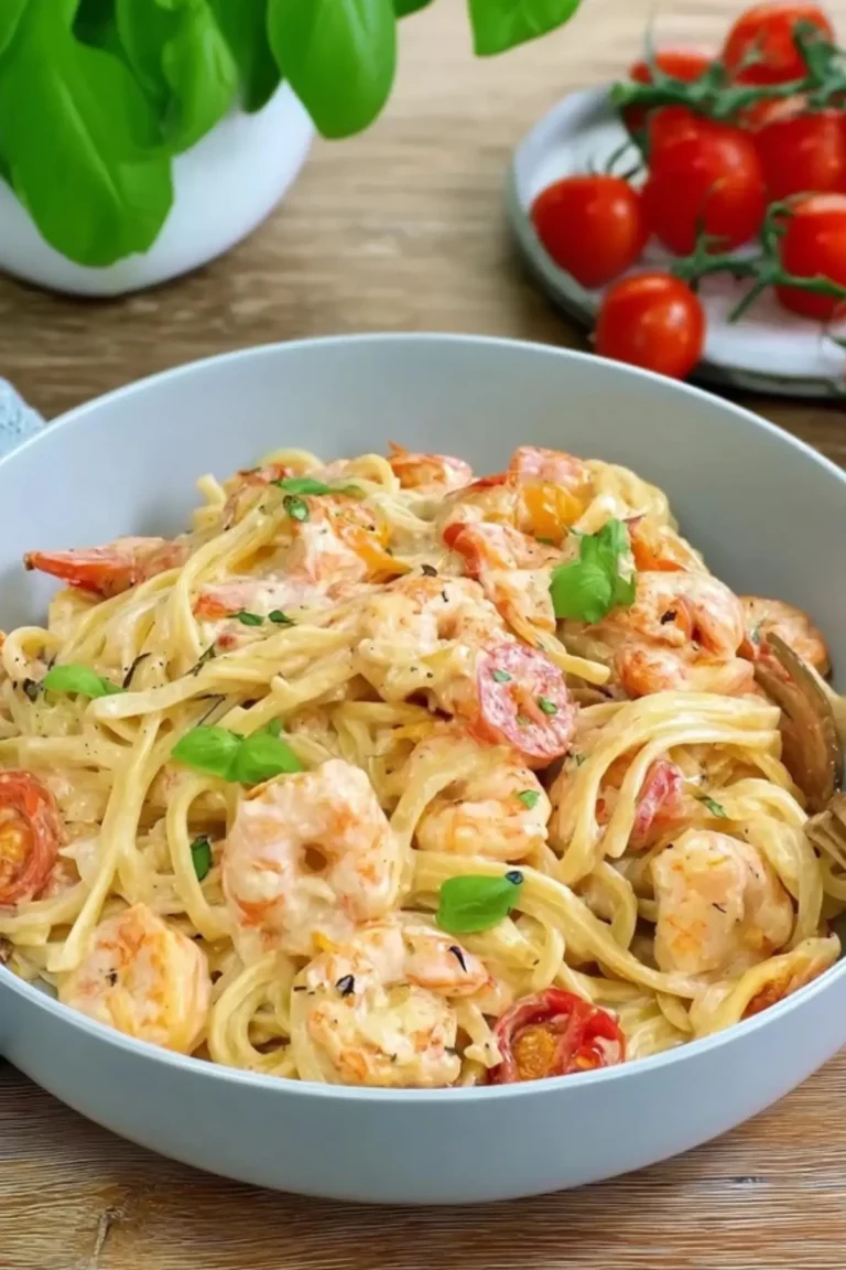 Spaghetti mit Garnelen in Frischkäsesauce