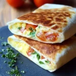 Frühstückswrap mit Ei, Käse und Tomaten