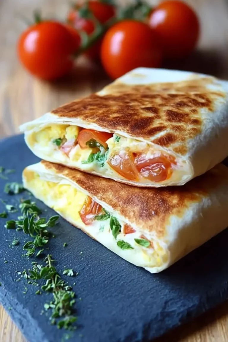 Frühstückswrap mit Ei, Käse und Tomaten
