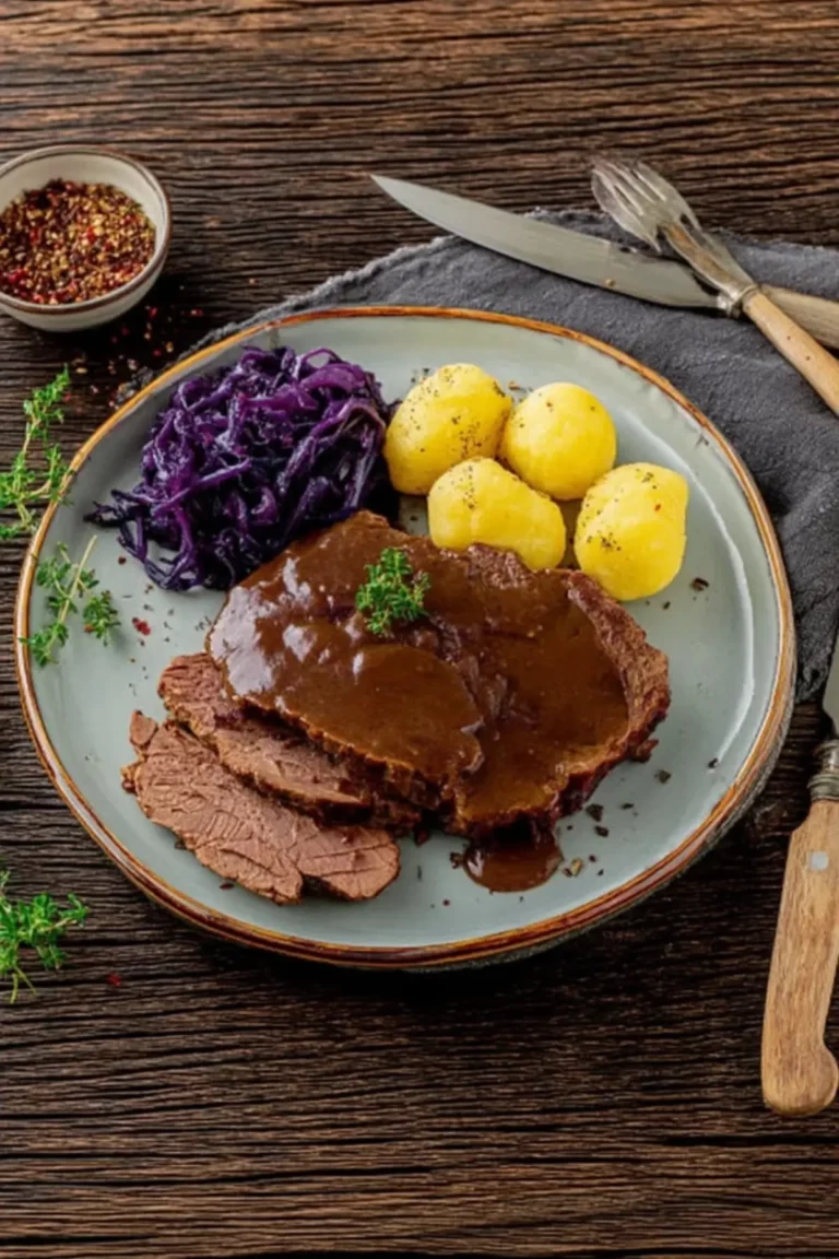 Rinderschmorbraten mit Rotkohl und Klößen