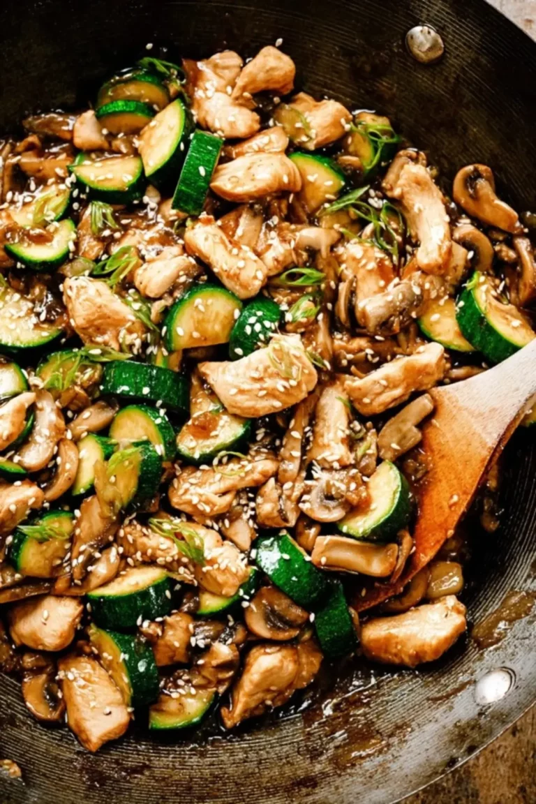 zucchini pilz hähnchen wok