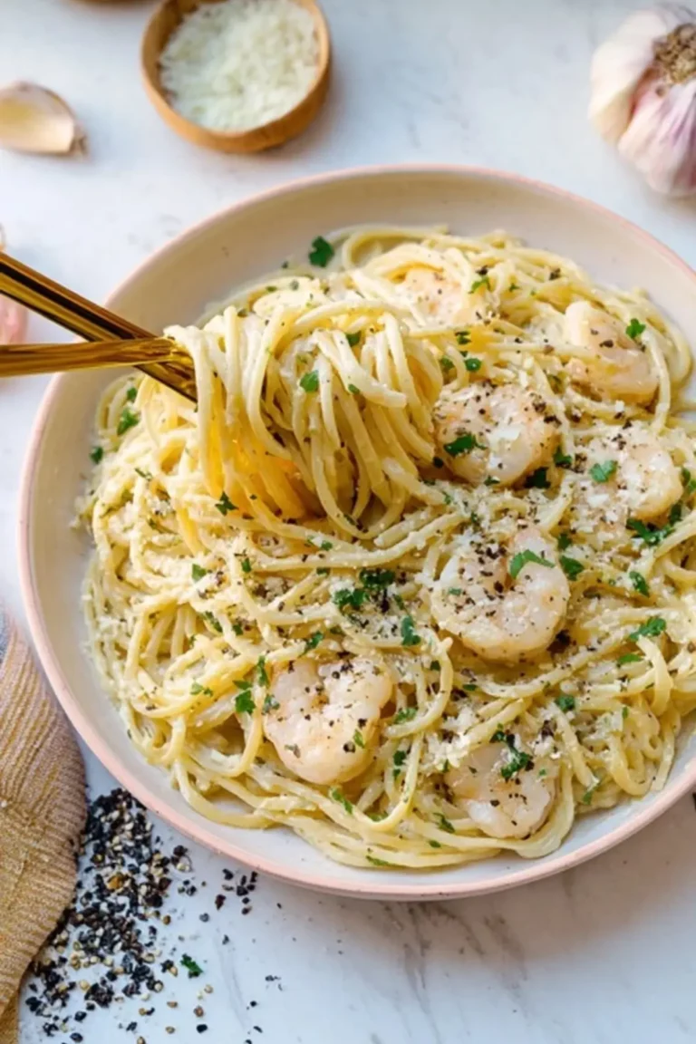 spaghetti alfredo mit garnelen