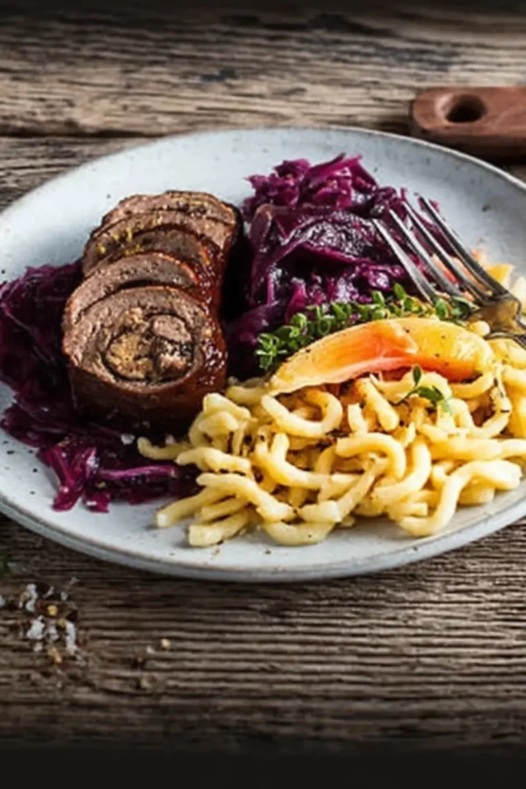 Rinderrouladen mit Pflaumen-Rotkohl und Spätzle