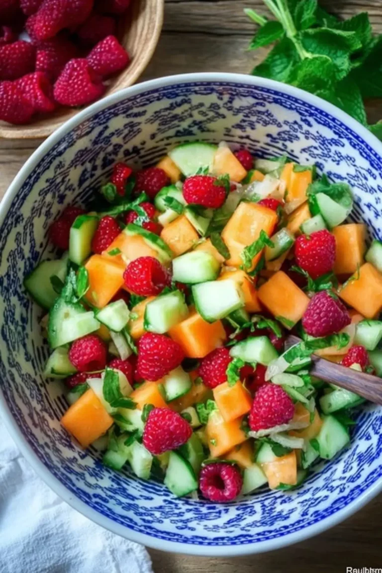 sommersalat mit melone gurke und himbeeren