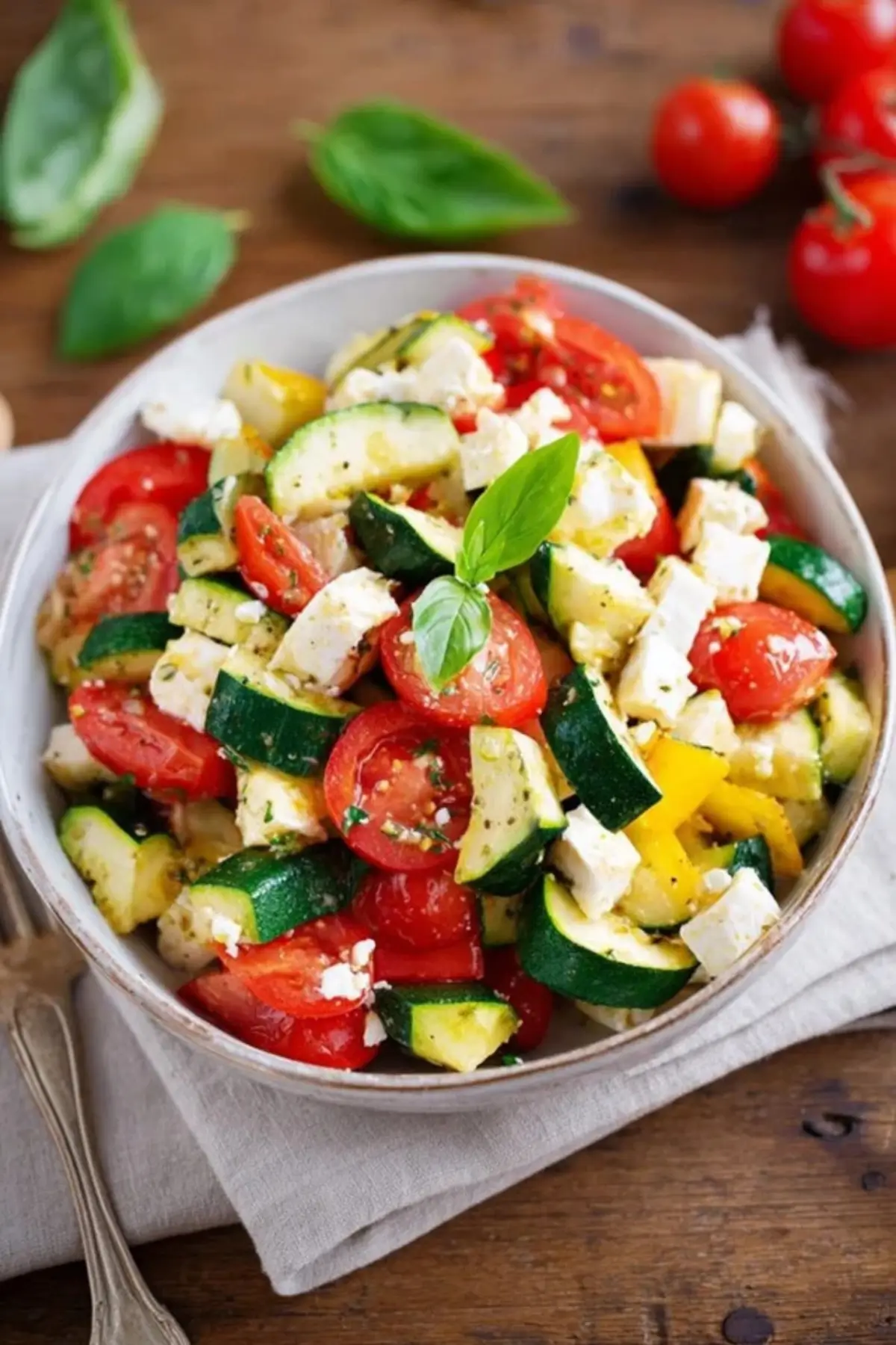 Zucchini-Salat mit Tomaten und Feta