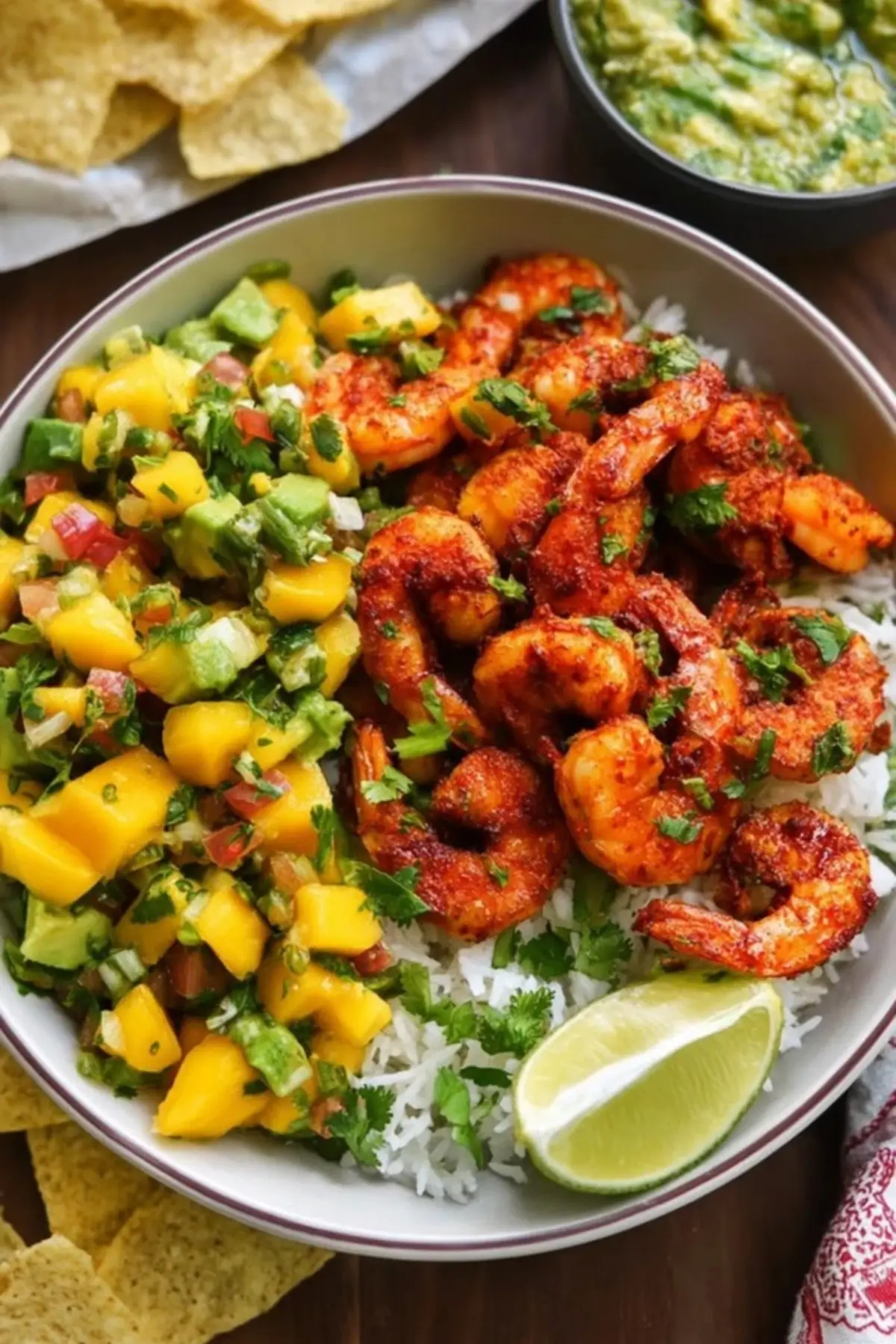 Garnelen Schale mit Mango Avocado Salsa