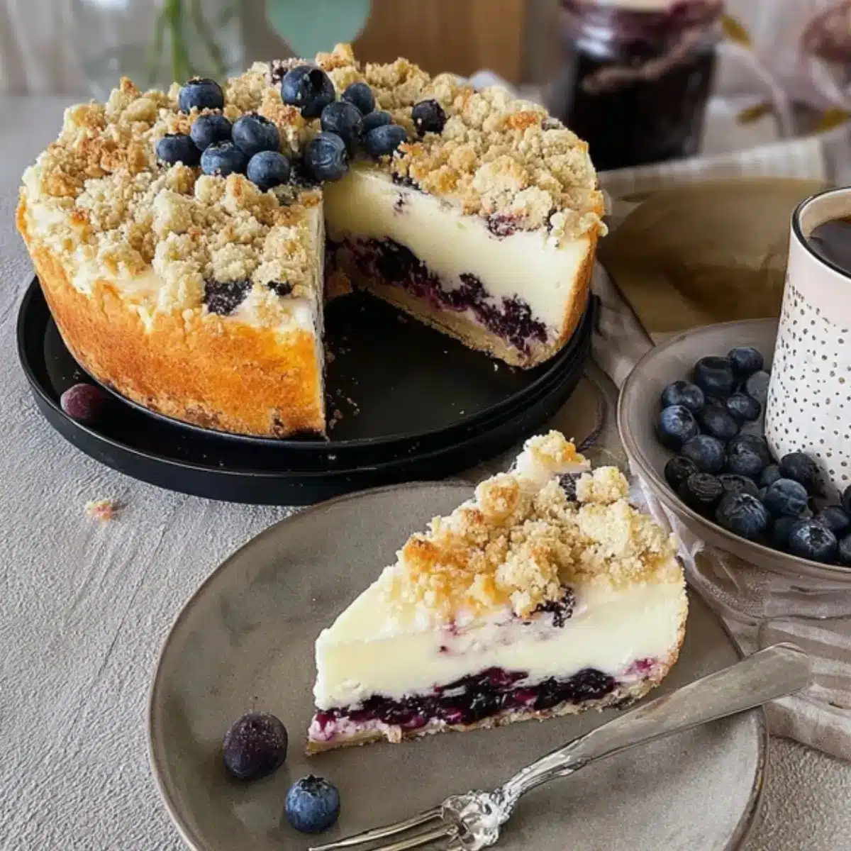 Käsekuchen mit Heidelbeeren und Streusel