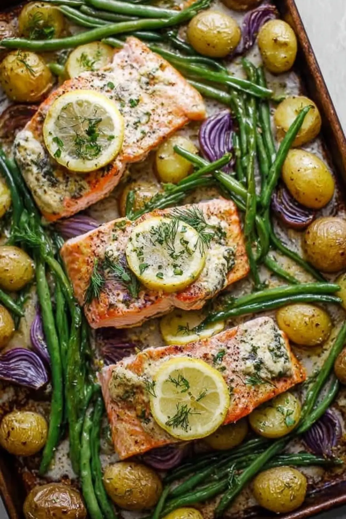 Lachs mit grünen Bohnen und Kartoffeln