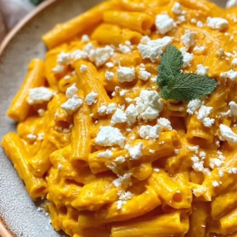Pasta mit Kürbissoße und Feta