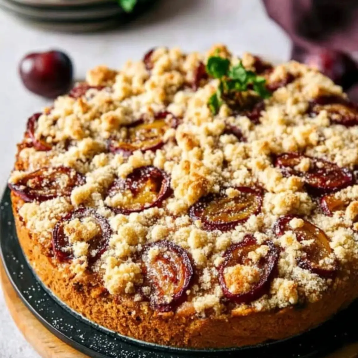 Zwetschgenkuchen mit Pudding und Streusel