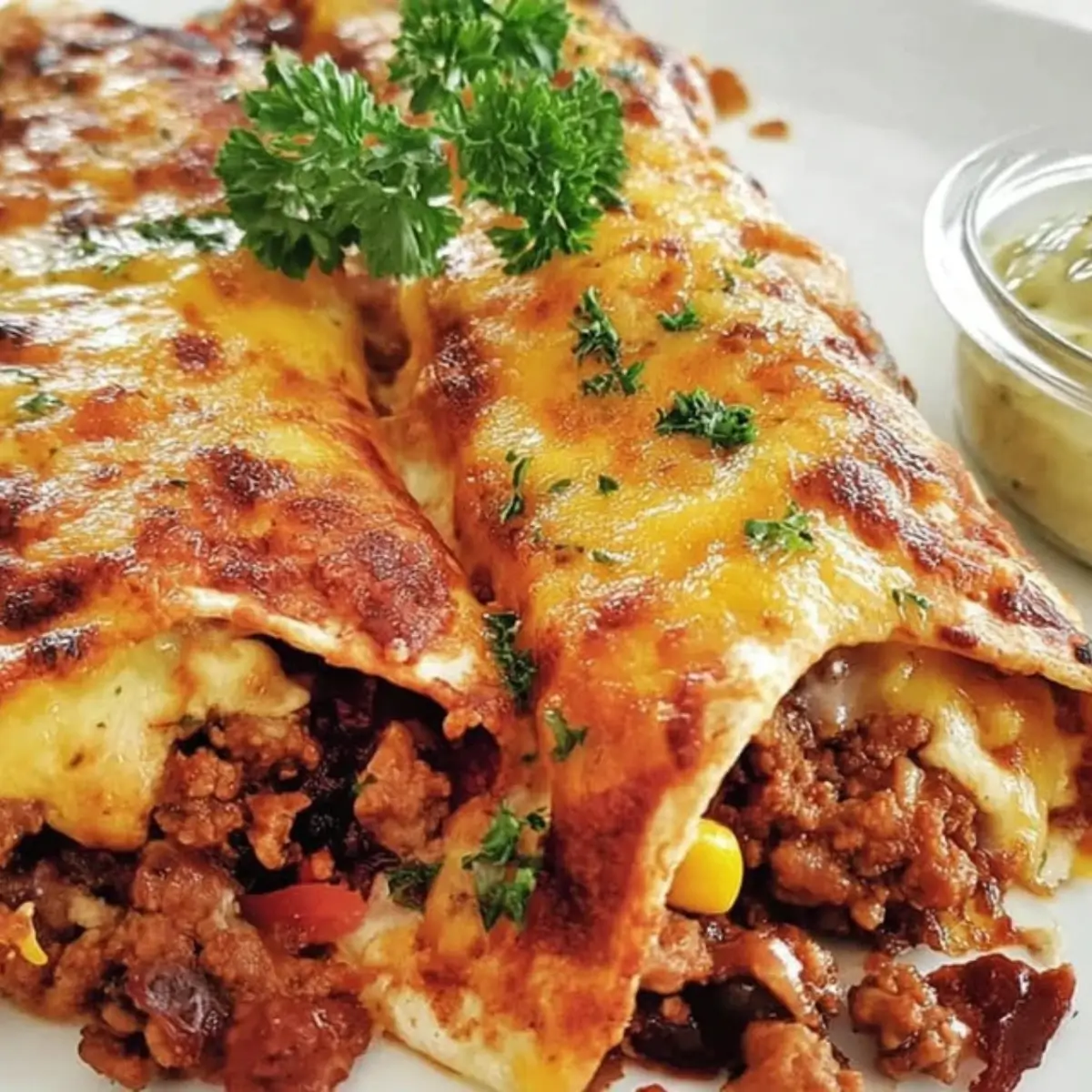 Enchiladas mit Hackfleisch gefüllt und überbacken