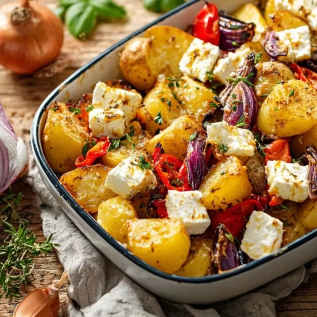 Feta-Kartoffeln mit Ofengemüse vom Blech