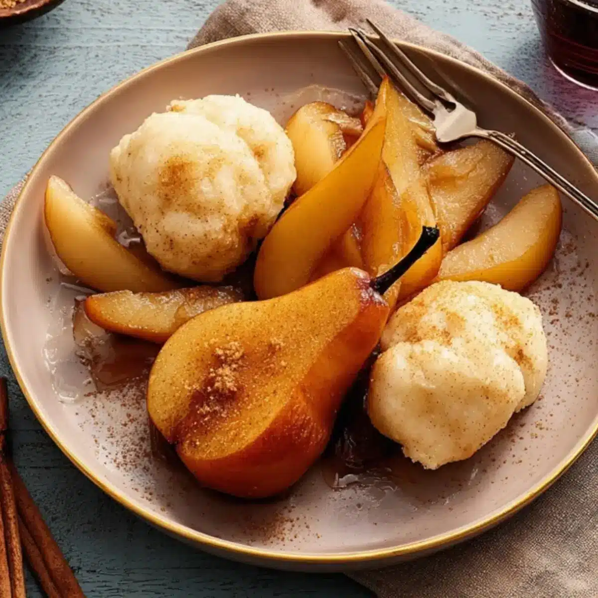 Gebackene Birne mit Zimtknödel