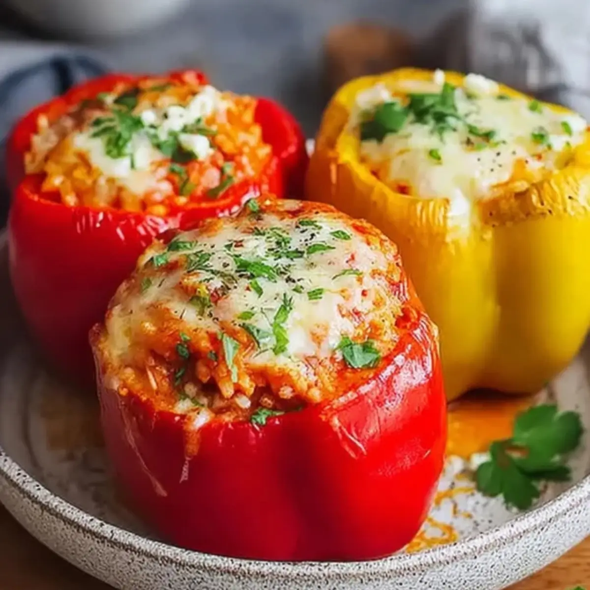 Gefüllte Paprika mit Reis und Feta Rezept einfach zubereiten