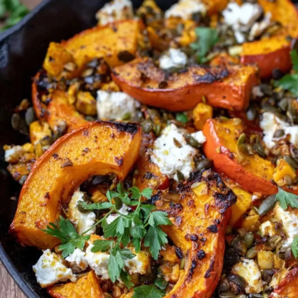 Ofenkürbis Beilage mit Feta und Honig