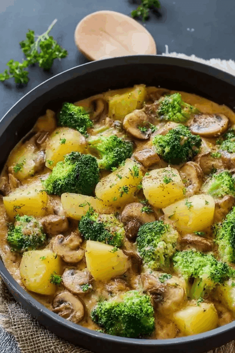 Brokkoli-Kartoffel-Pfanne mit Pilzen Rezept einfach zubereiten