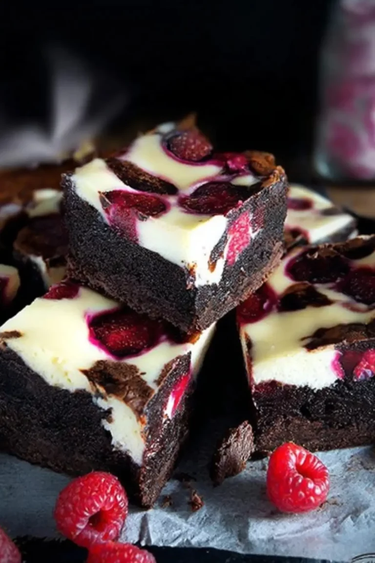 Brownies mit Cheesecake und Himbeeren