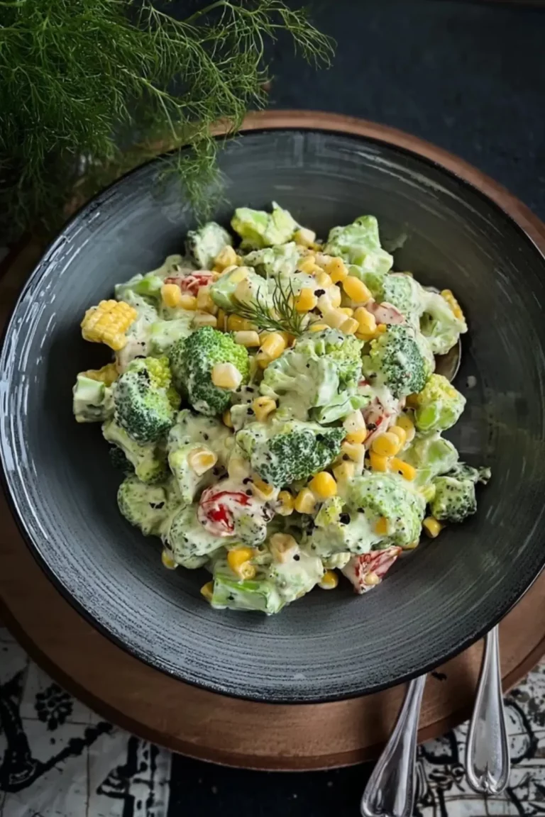 Gesunder Brokkolisalat mit Joghurt Knoblauchsoße