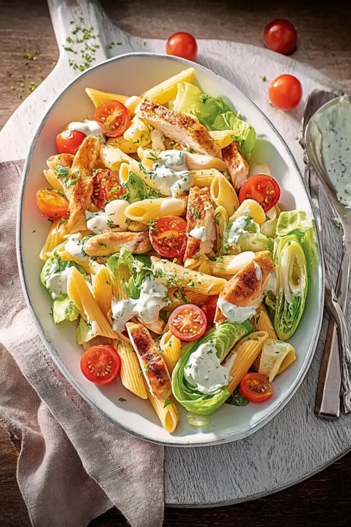 Pasta Hähnchen Salat mit Ranchdressing