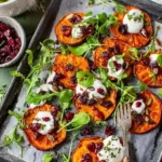 Überbackene Süßkartoffelscheiben zu Salat