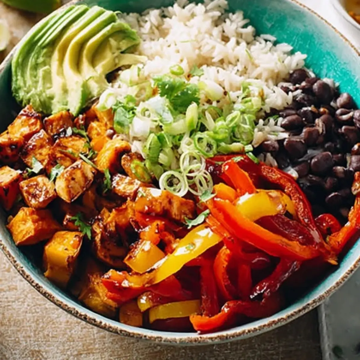 Burrito Bowl mit Teriyaki Süsskartoffeln