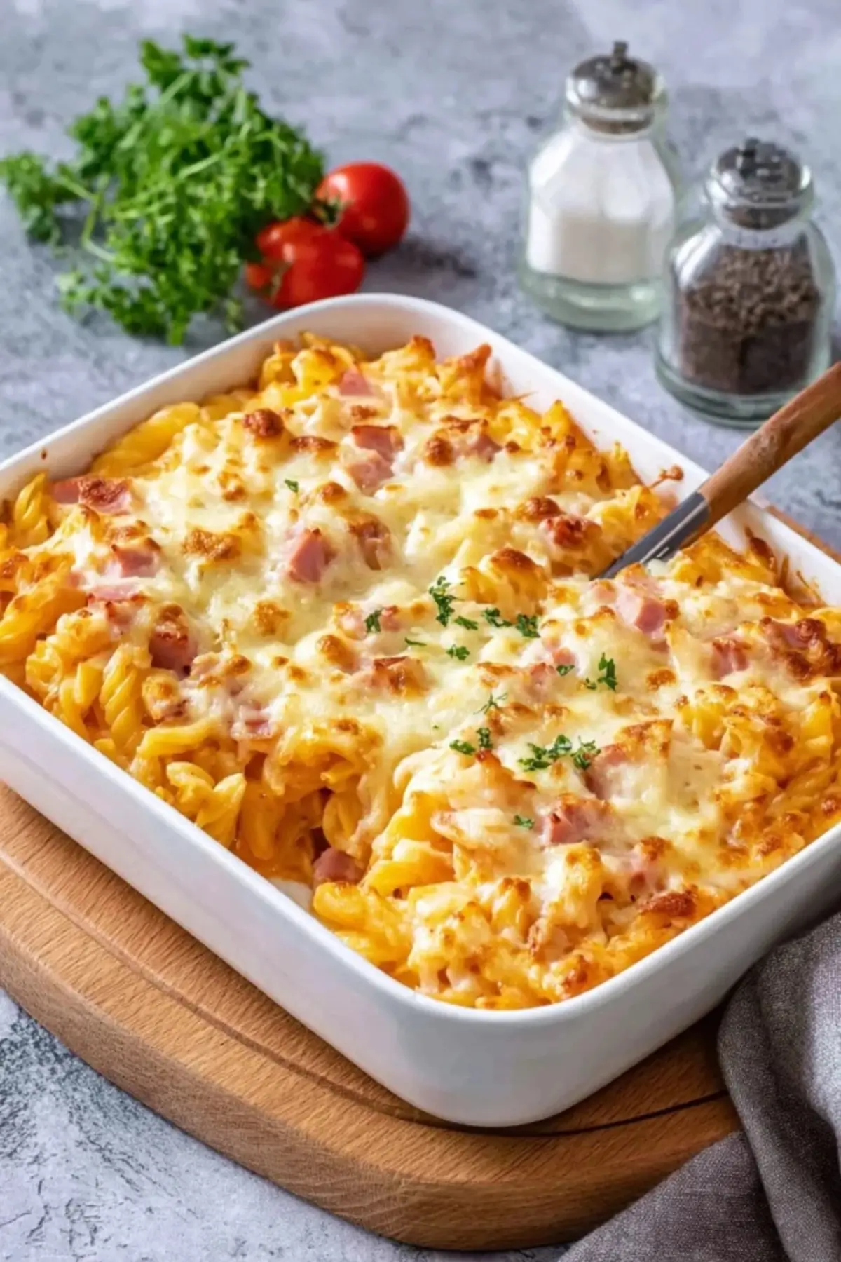 Nudelauflauf mit Schinken und Käse