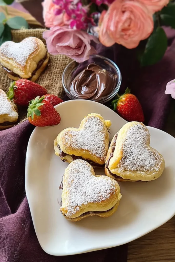 Süße Blätterteig Herzen mit Nutella