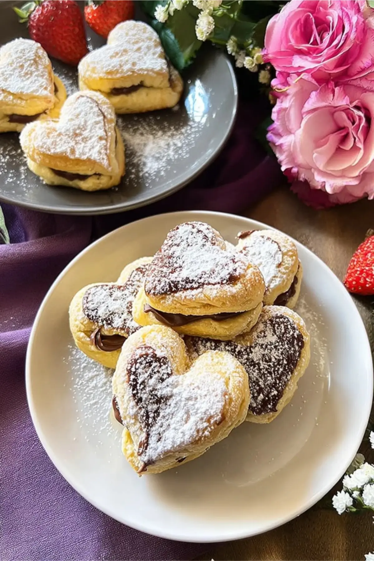 Süße Blätterteig Herzen mit Nutella