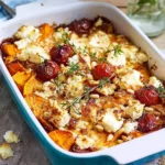Süßkartoffel Auflauf mit Feta und Pinienkernen