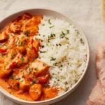 Puten Rahm Geschnetzeltes mit Paprika und Reis