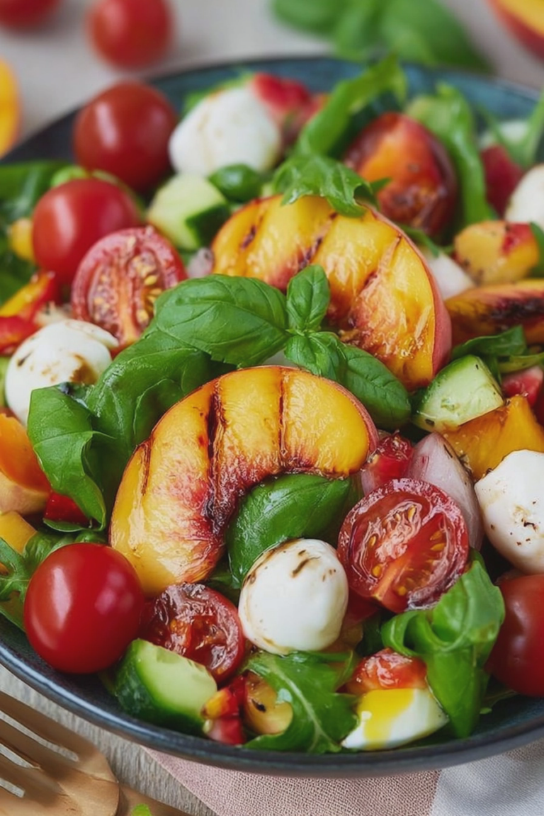 Sommersalat mit Nektarine, frische Zutaten und bunter Teller